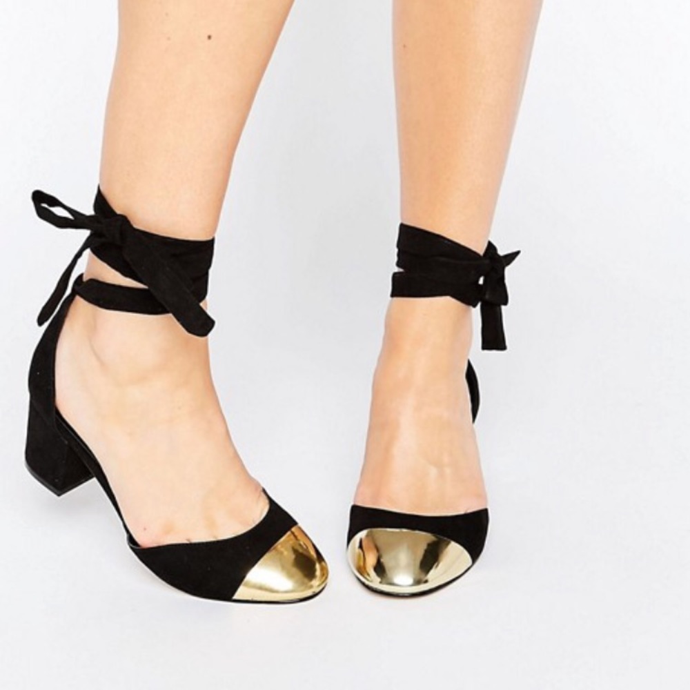 ASOS SHOW TIME Wide Fit Ribbon Lace Up Heels 3in